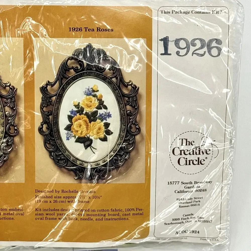 Creative Circle #1926 Tea Roses Crewel Kit with Cast Oval Frame 1984 Cottagecore